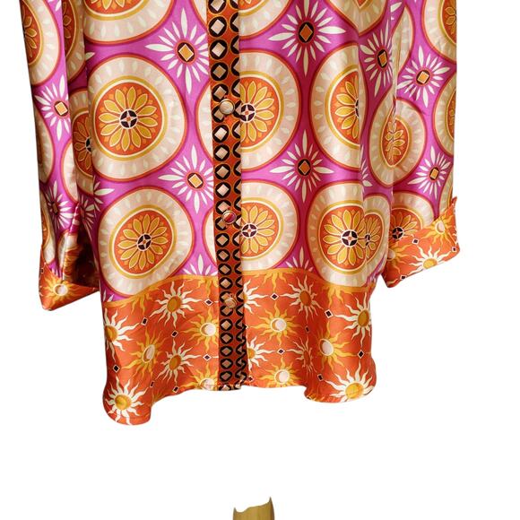 House of Harlow 1960 Button Down Tunic Top Shiny Retro Pink Orange Bold Sz M - Picture 5 of 14